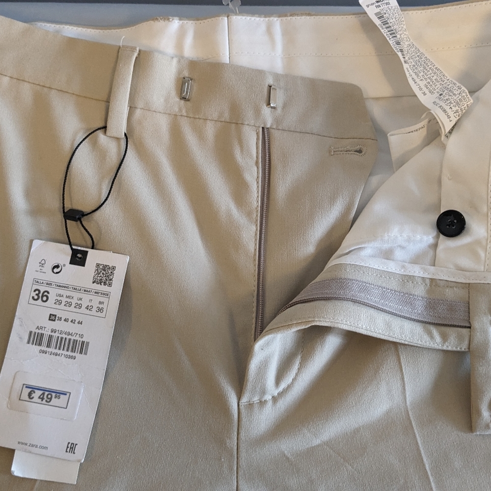 ZARA Women's High Waist BEIGE Trousers~ (NWT) Waist 29/ Inseam 30 - Picture 2 of 9